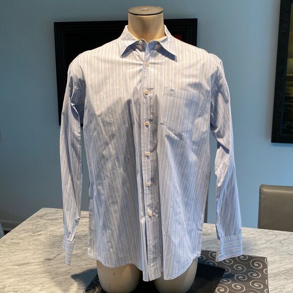 Timberland Large Button Down Stress Shirt Stripes Embroidered Logo Chest Pocket - Picture 1 of 5